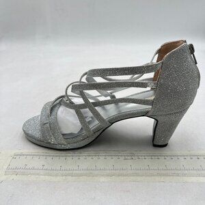 XYD Silver Glitter Prom Strappy Open Toe Summer Sandal Mid heel Ankle Strap Shoe